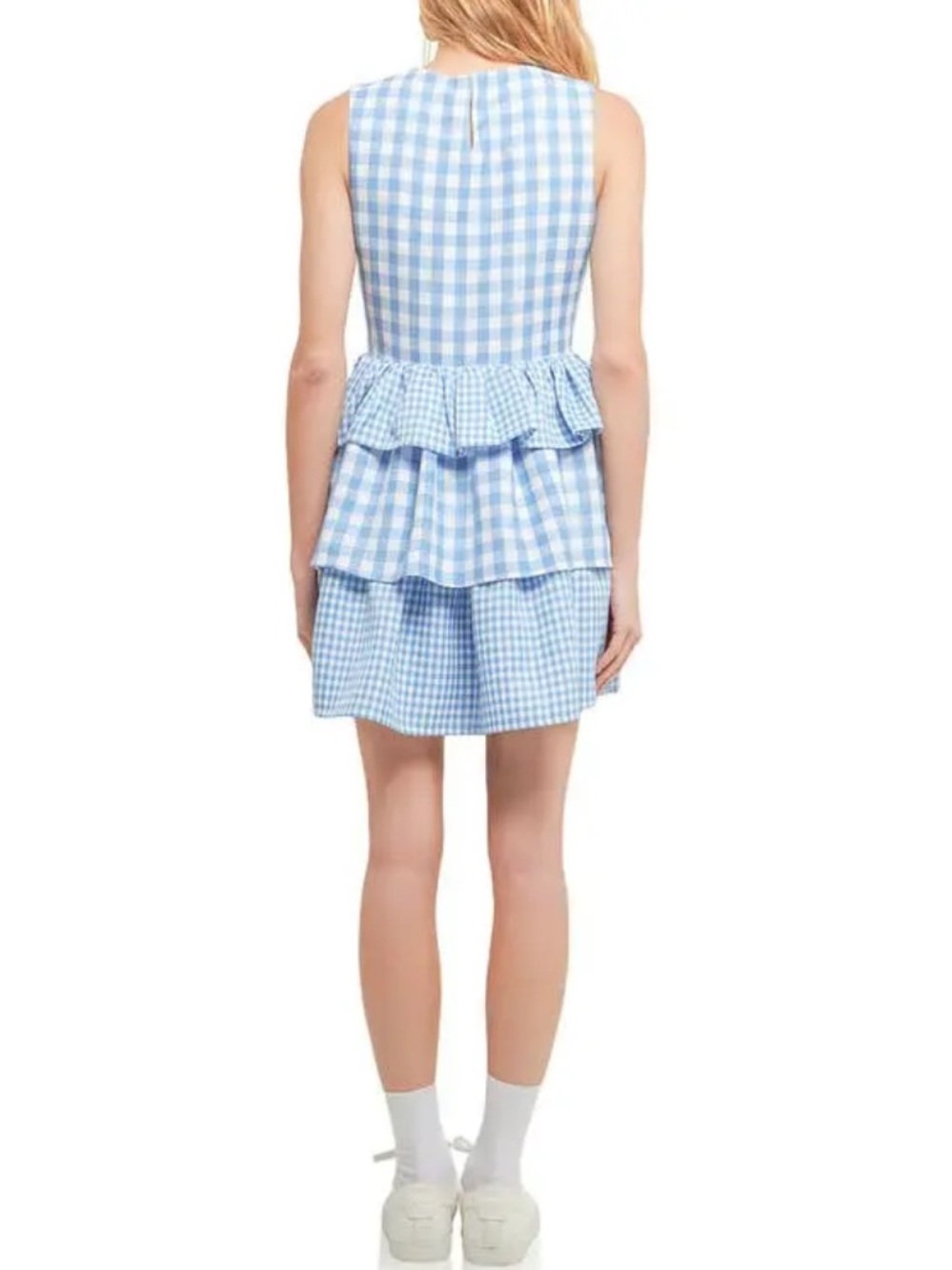 English Factory Tiered Gingham Sleeveless Dress in Blue and White Size XS - Picture 2 of 10